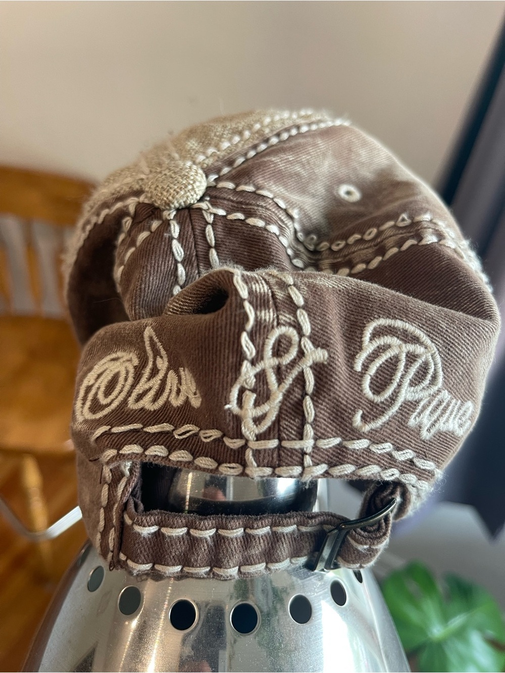 Rhinestone Embellished Beige-Tan Women's Baseball Cap